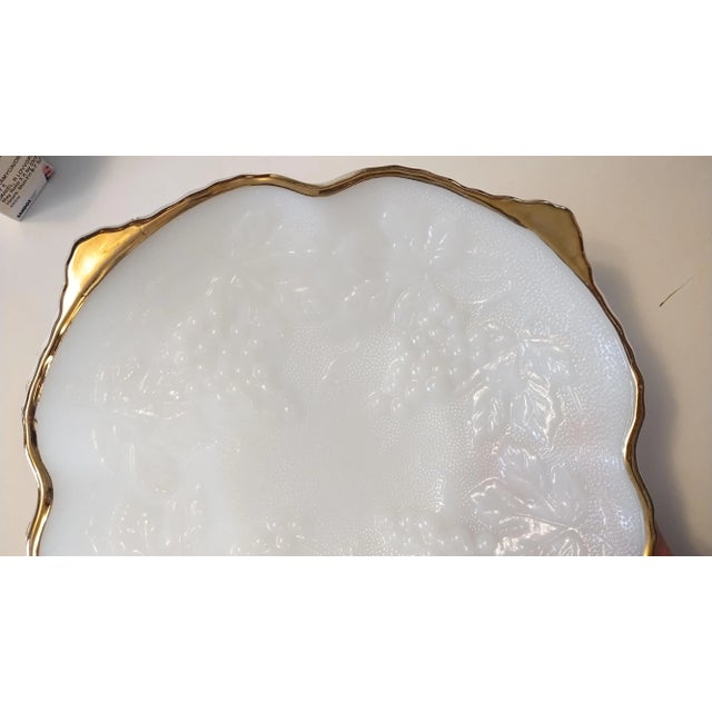 Vintage Anchor Hocking White Milk Glass Bowl With Gold Rim Embossed Grapes For Sale In Columbus, GA - Image 6 of 6