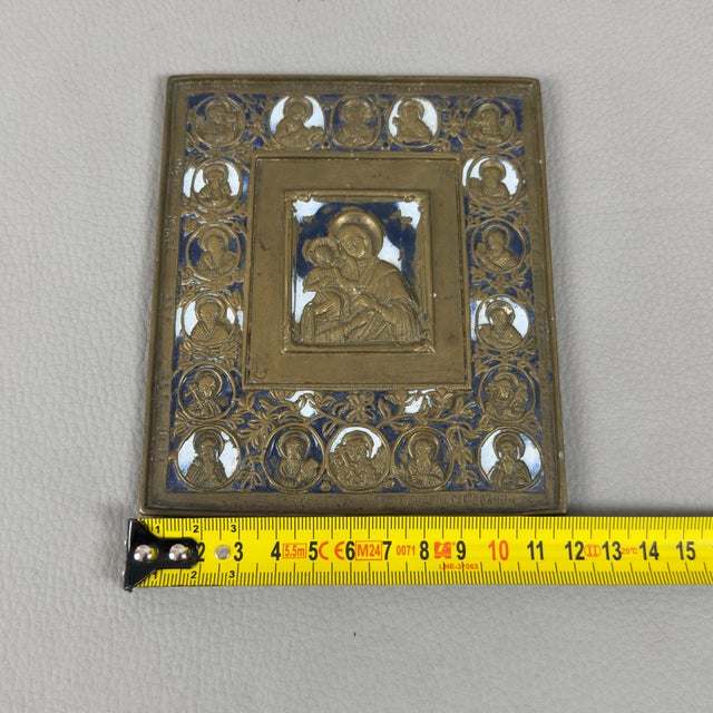 19th Century Madonna and Child in Brass and Polychrome Enamels For Sale - Image 11 of 12