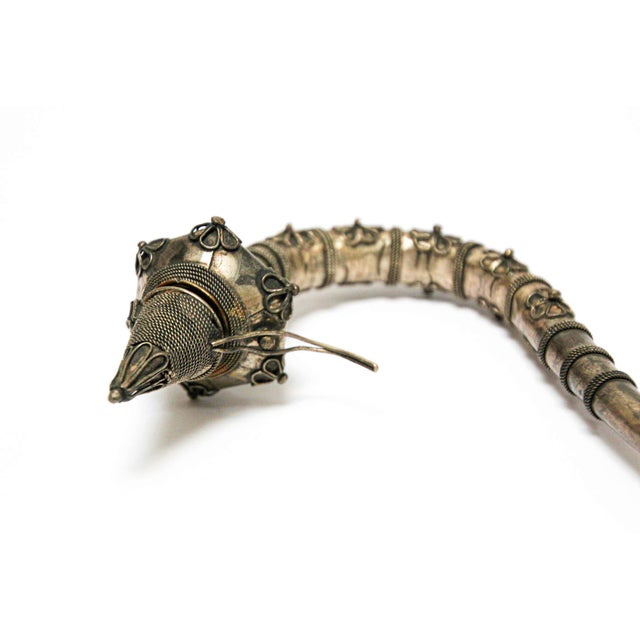 Chinoiserie Asian Metal Filigree Opium Pipe, Silver Plate, Chinoiserie Style, 1920 For Sale - Image 3 of 17