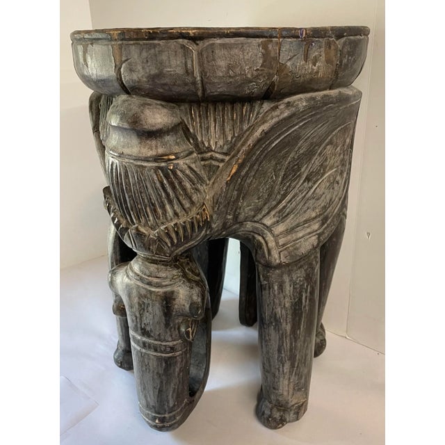 Vintage Wooden Carved Elephant Stool For Sale - Image 10 of 10