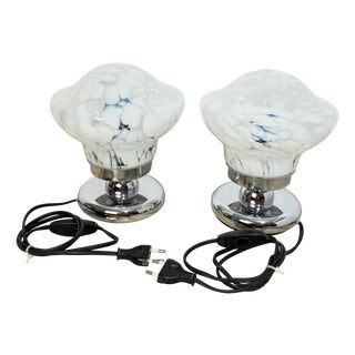 Vintage Italian Bedside Lamps in Chromed Metal and Murano Glass, 1970, Set of 2 For Sale