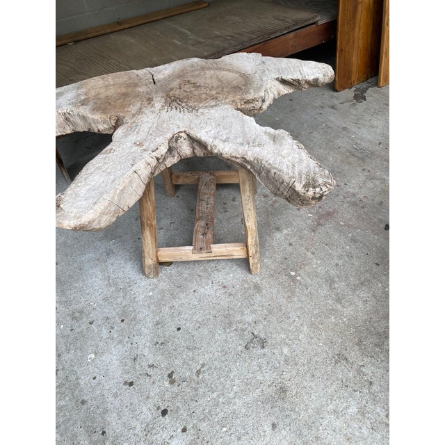 Bleached natural edge teak table 36”l x 28”w x 18”h 40-026