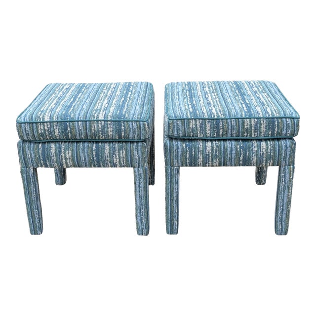 Perennials Wild Child Parsons Ottomans in Tree Hugger Performance- Pair For Sale