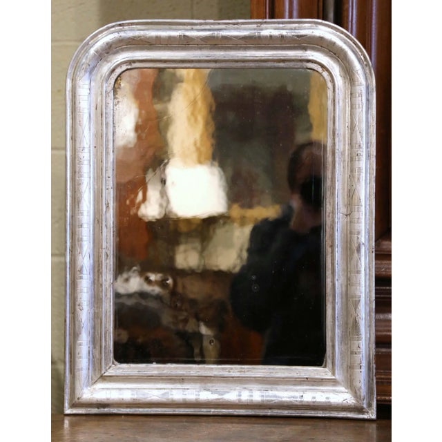 Late 19th Century 19th Century Louis Philippe Silver Leaf Mirror With Engraved Geometric Motifs For Sale - Image 5 of 9