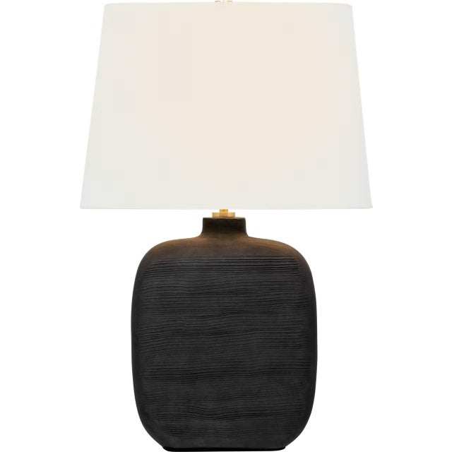 Transitional Chapman & Myers by Visual Comfort Signature Pemba Medium Combed Table Lamp in Chimney Black with Linen Shade For Sale - Image 3 of 3