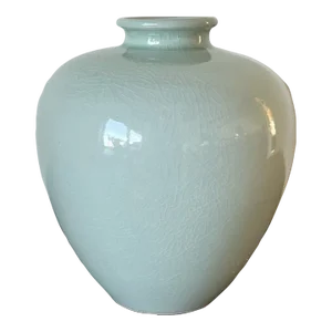 Mid-Century Asian Porcelain Vase in Celadon Glaze With Crazing, Signed