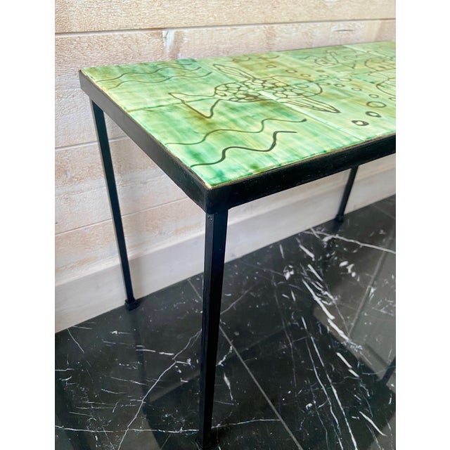 Mid-Century Modern Ceramic Tile Coffee Table with Fish Motif, 1960s For Sale - Image 4 of 9