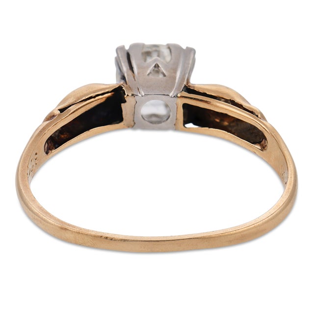 1930s Art Deco Diamond 14k Yellow Gold and Platinum Engagement Ring, Size 4.5 For Sale In Los Angeles - Image 6 of 6