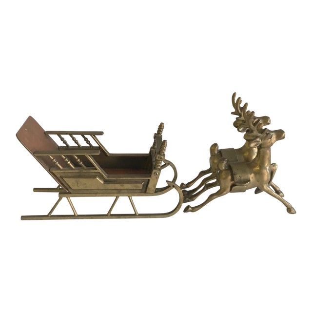 Vintage Brass Christmas Santa Sleigh Reindeer Chairish