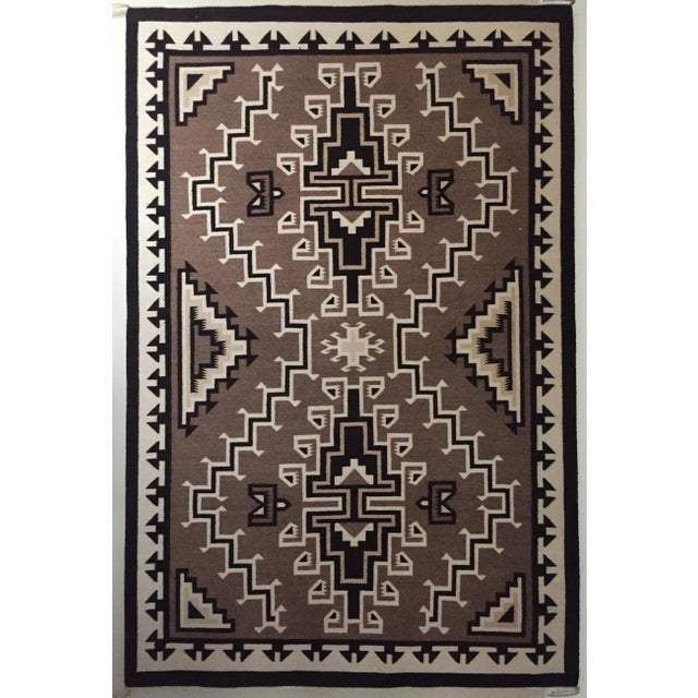 Early 20th Century Vintage Framed Two Grey Hills Navajo Indian Rug, 6.25 X 4.13 Ft For Sale - Image 12 of 13