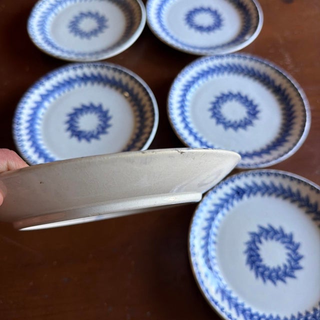 Set of 6 Antique Blue Stick Spatter Fern Plates, 8", Late 19th Century For Sale - Image 6 of 18