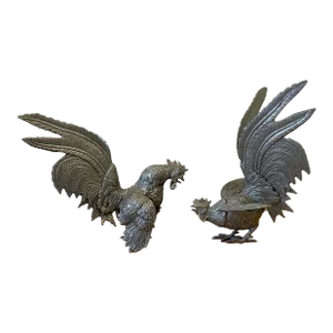Italian Rooster Figures 20th Century Art Nouveau Animalier Sculptures - a Pair