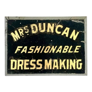 Vintage Wooden and Gold Leaf Dress Maker Advertising Sign For Sale