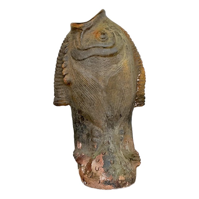 Vintage Original Studio Pottery Terracotta Fish Umbrella Stand For Sale