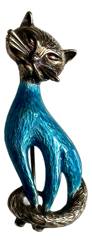 Vintage Cat Brooch in Silver and Enamel from Finn Jensen, Norway, 1960s