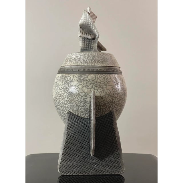 Postmodern Vintage Postmodern Raku Crackle Glazed Urn, Signed For Sale - Image 3 of 11
