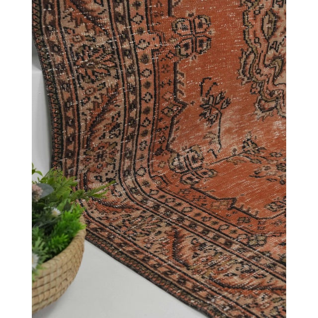 Textile 1970s Vintage Handmade Wool Cotton Orange Area Rug For Sale - Image 7 of 12