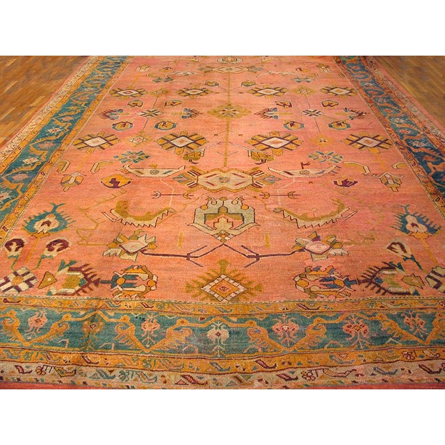 Tribal 1890s Orange salmonTribal Geometric Antique Turkish Oushak Rug 12'6" X 19'6" Handknotted Wool Carpet For Sale - Image 3 of 6