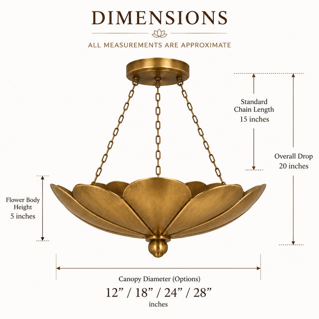 Metal Solid Brass Lotus Chandelier, Handcrafted Floral Statement Ceiling Light For Sale - Image 7 of 10