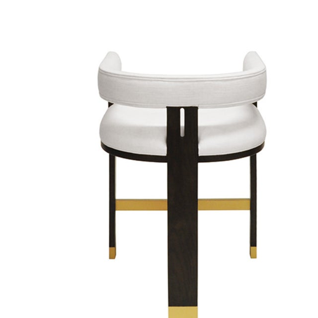 New special order item. Not vintage. Perfectly tailored in crisp white linen upholstery|the barrel back Cruise counter...