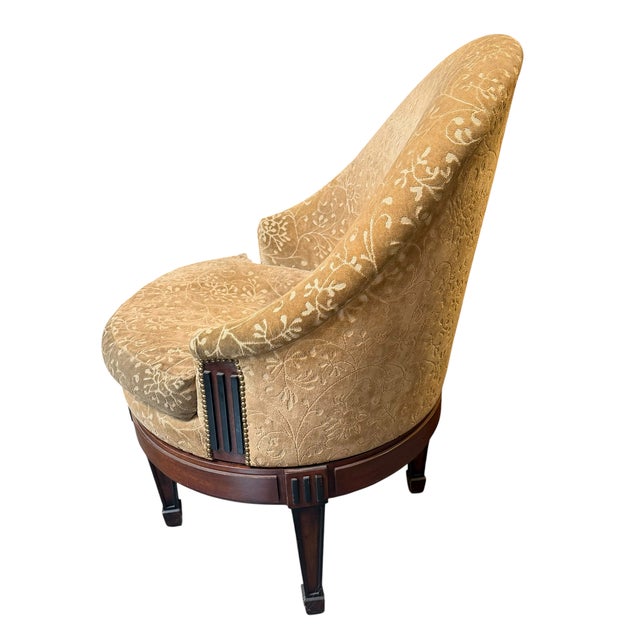 Art Deco Art Deco Style Velvet Upholstered Swivel Slipper Chair For Sale - Image 3 of 4