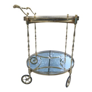 Mid-Century French Brass Bar Cart Manner of Jansen For Sale