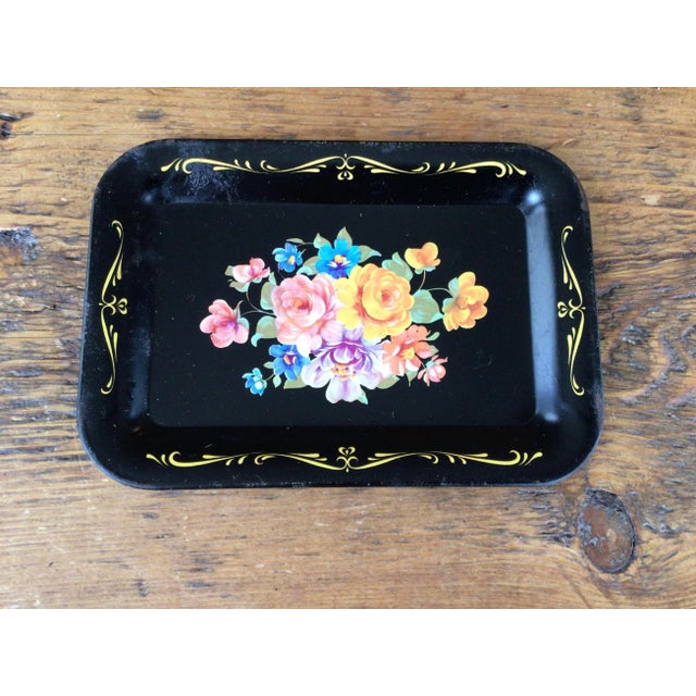 Black Antique American Painted Decorated Tole Tray in Black and Gold For Sale - Image 8 of 8