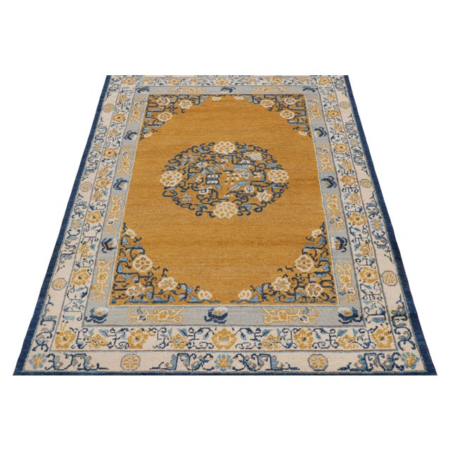 2010s Rug & Kilim’s Art Deco Rug in Gold With Medallion and Floral Patterns For Sale - Image 5 of 7
