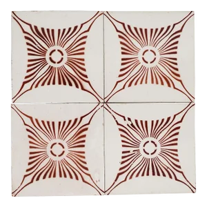1910s Set of Four Large Art Deco Glazed Bordeaux & White Tiles, Portuguese