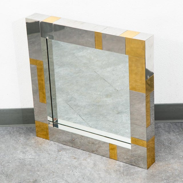 Mid Century Modern Mirror Wall Art Chrome Brass Gold Paul Evans Cityscape Square For Sale In Sacramento - Image 6 of 12