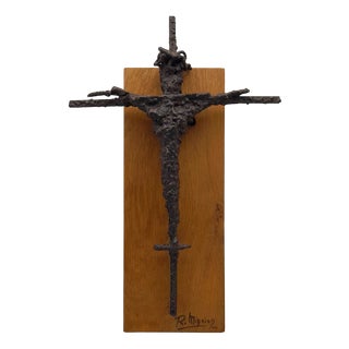 Brutalist Sculpture Crucifix by René Mignion, France, 1967 For Sale