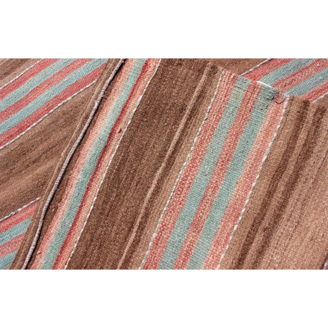 Vintage Turkish Kilim With Soft Brown, Rose, and Aqua Stripes 2'9 X 6'0 For Sale - Image 9 of 9