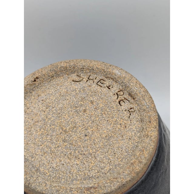 Vintage Signed Studio Art Pottery Vase Mid Century Modern Ikebana Stoneware For Sale - Image 9 of 12