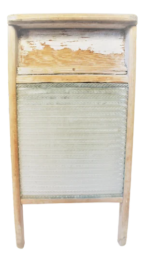 European Primitive Ribbed Glass/Wood Washboard