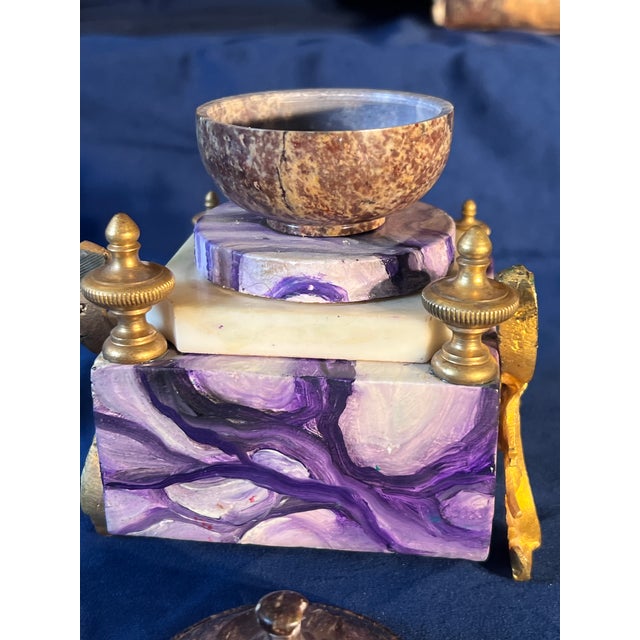 Bronze Napoleon III Style French Inkwell With Gilt Bronze Appliques and Marble Basin For Sale - Image 8 of 11