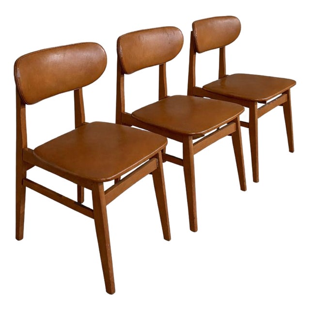 Dining Chairs in Teak and Vinyl, Set of 3 For Sale