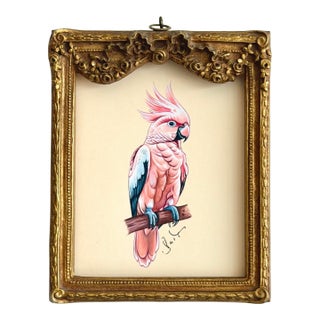 Original Hand-Painted Cockatoo Painting in an Antique Victorian Frame For Sale