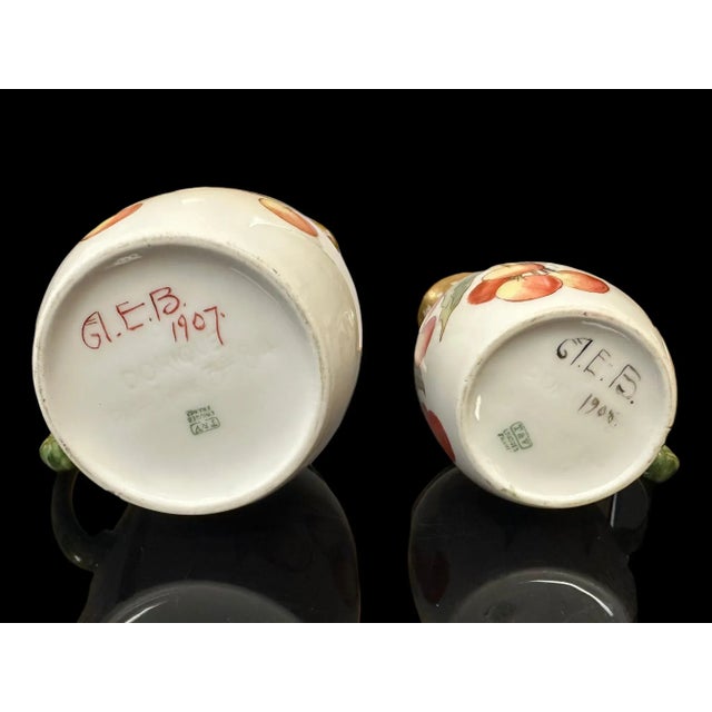 1907-1908 Tressmans & Vogt Limoges Hand Painted Porcelain Creamers- Set of 2 For Sale - Image 9 of 12