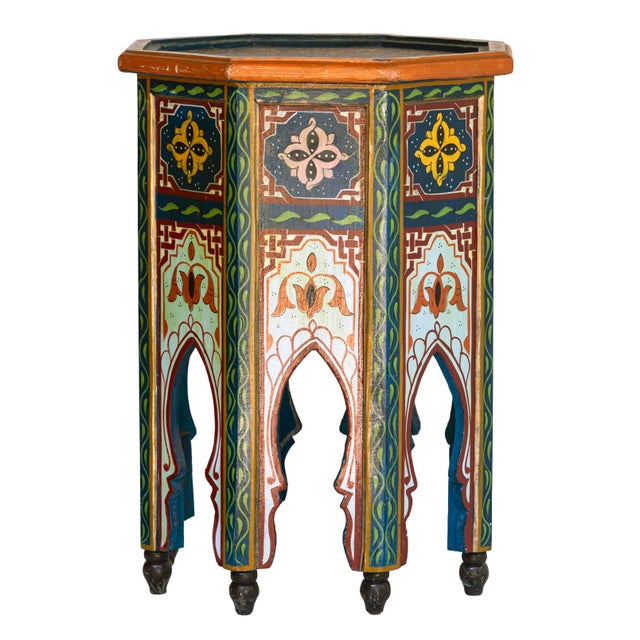 Late 20th Century Pair Of Vintage Hand Painted Moroccan Side Tables For Sale - Image 5 of 14