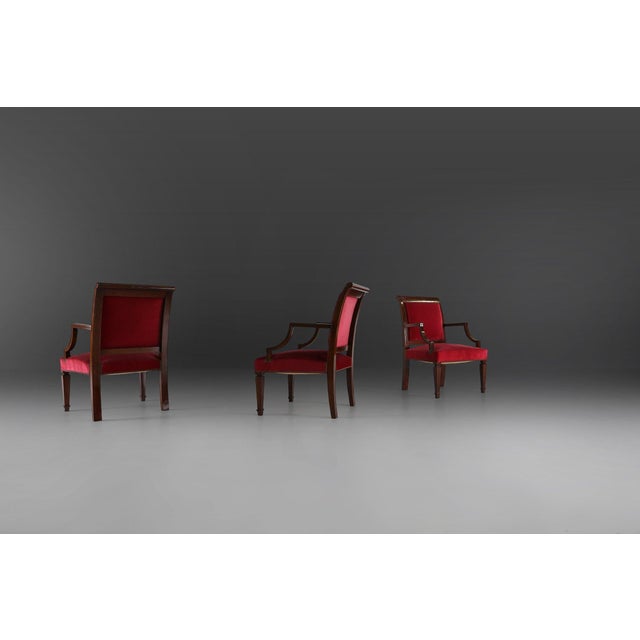 Brown Vintage Belgian Empire‑Style Armchair in Wood and Red Velvet, 1950s For Sale - Image 8 of 11