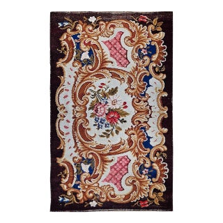 Vintage French Savonnerie Rug, Hand-Knotted Wool, Floral Pattern, Chocolate Brown & Ivory, 4’ X 7' For Sale