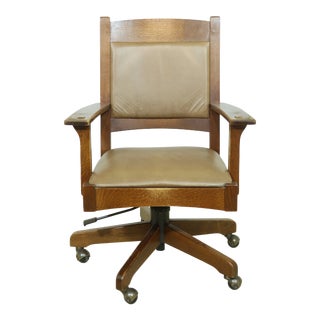 Stickley Mission Oak Leather Seat Office Desk Chair For Sale