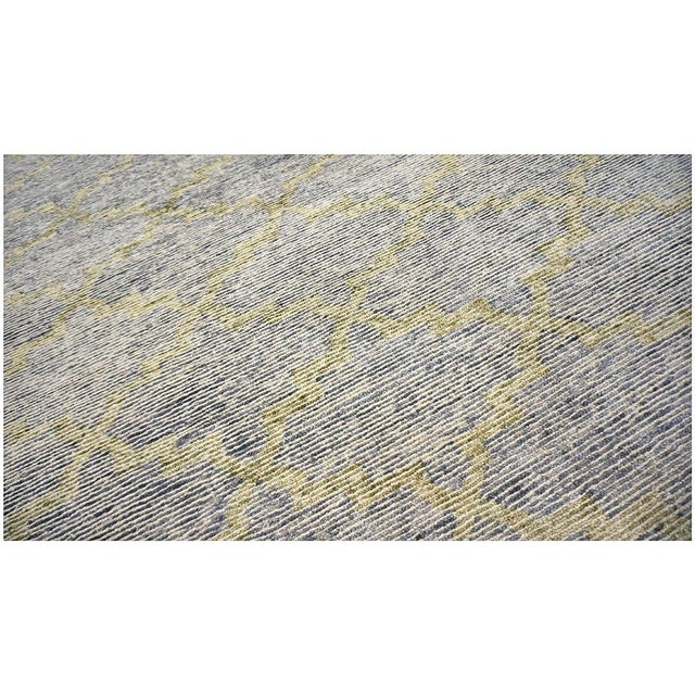 Nepalese Modern Wool & Silk 10X14 Slate Blue & Light Green Handmade Area Rug #1143599 For Sale In Houston - Image 6 of 10