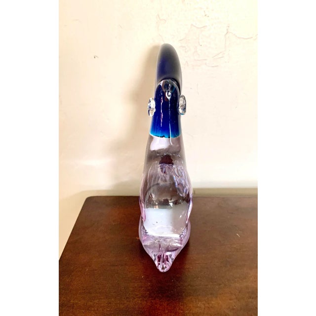 Early 21st Century Purple and Cobalt Blue Mouth Blown Art Glass Pelican Figurine For Sale - Image 5 of 6