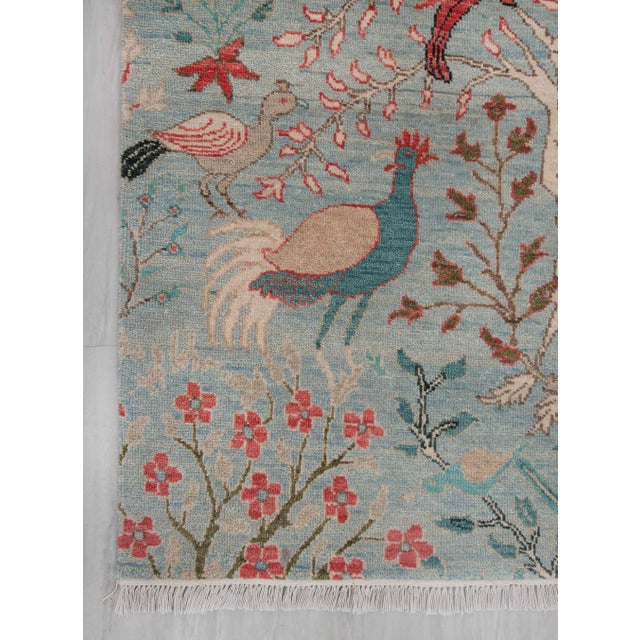 2.6x12ft. Light Blue Peacock Bird Garden Hand Knotted Wool Rug For Sale - Image 13 of 17
