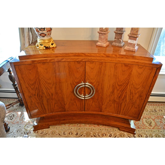 Mid-Century Modern Curved Cabinet Aphelion in Matched Figured Flame Olivewood For Sale - Image 3 of 6