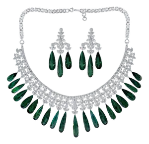 110 Carat Tear Drop Green Tourmaline and 25 Ct Diamond Necklace Suite 18 K Gold