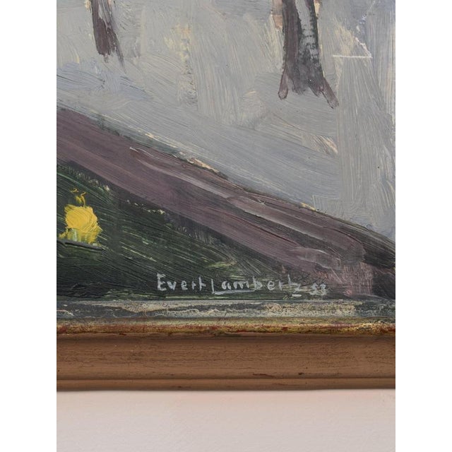Evert Lambertz, Town and Pond at Night, 20th Century, Oil Painting, Framed For Sale - Image 4 of 7
