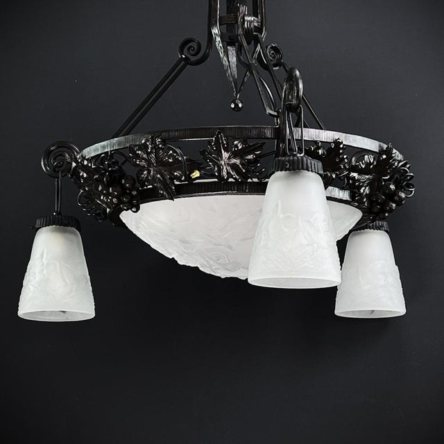 Muller Frères Art Deco Wrought Iron Ceiling Lamp by Muller Freres, Luneville, 1930s For Sale - Image 4 of 14