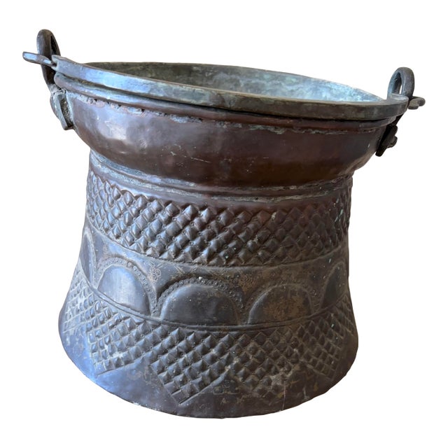 Large Antique Persian Hammered Bucket- Late 19th -Early 20th Century From Home of Former Us Diplomat in Tehran 1950’s For Sale